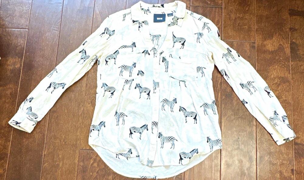 Maeve by Anthropologie Zebra Print Button-Up Collared Long Sleeve Shirt Sz 0